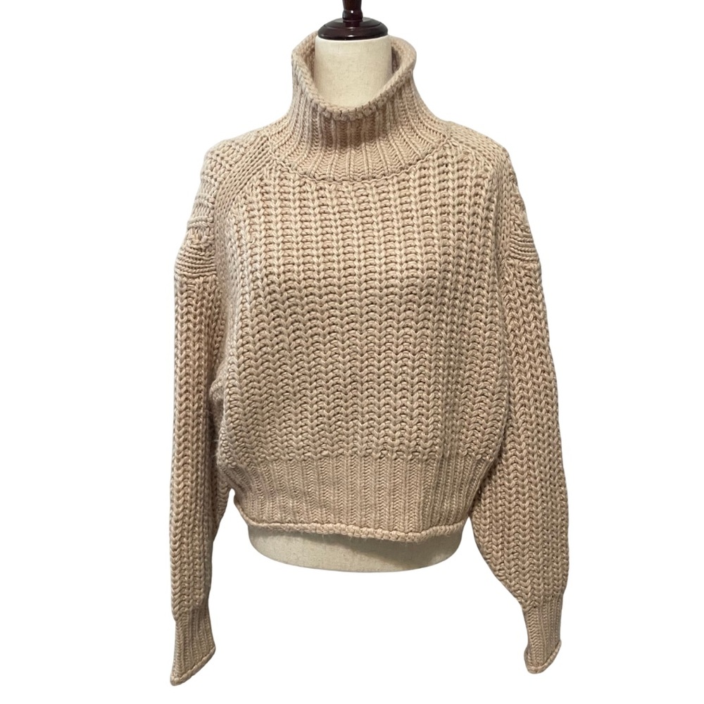 H&M Cropped Turtleneck Sweater Oversized Chunky Knit Women’s XS Blush Pink - Picture 2 of 13